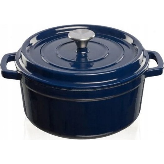 Cast iron pot Grand Feu, minimalist design "Casserole" with lid, 3.5l, dark blue color.
