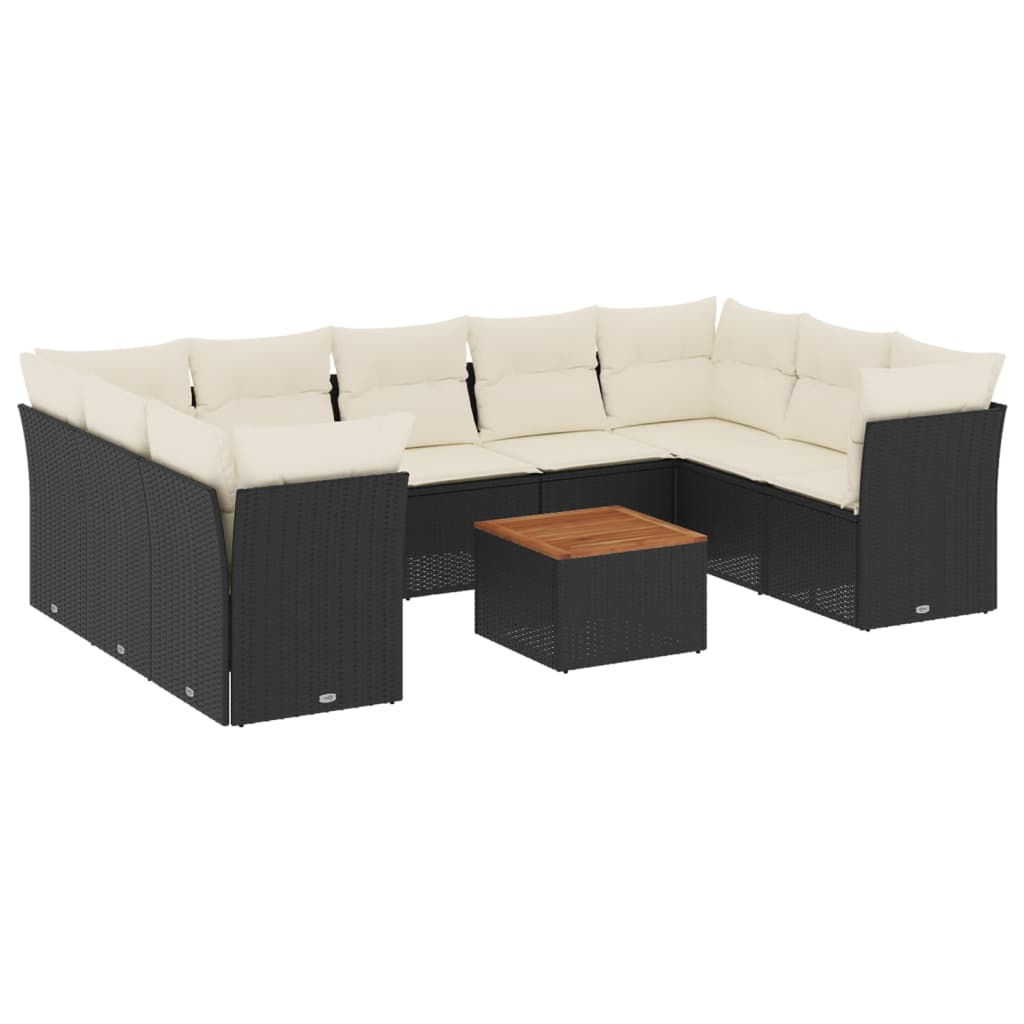 10 részes fekete polyrattan kerti ülőgarnitúra párnákkal (3223802)