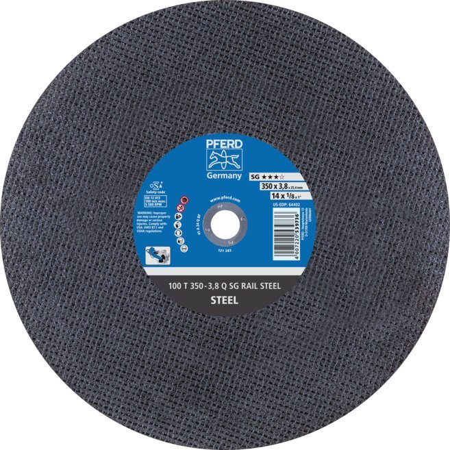 PFERD TOOLS 100 T 350-3,8 Q SG RAIL STEEL/25,4 66323663 Vágótárcsa, egyenes 350 mm 10 db Nemesített acél, Acél ( )