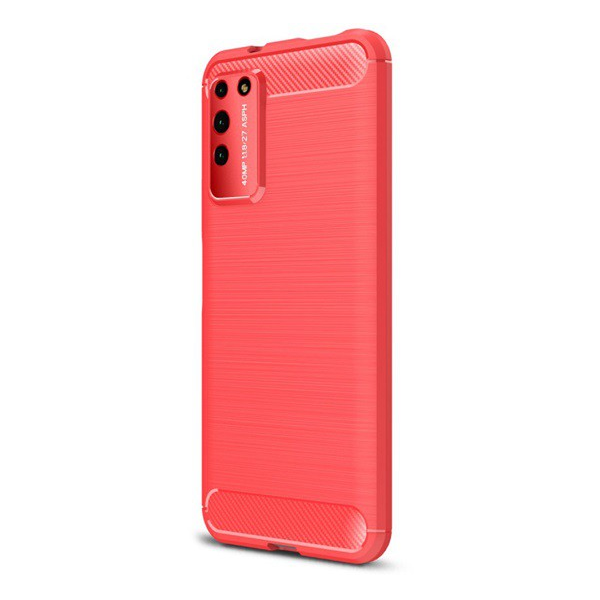 Szilikon telefonvédő (közepesen ütésálló, légpárnás sarok, szálcsiszolt, karbon minta) PIROS [Honor X10 5G] (5996457992348)