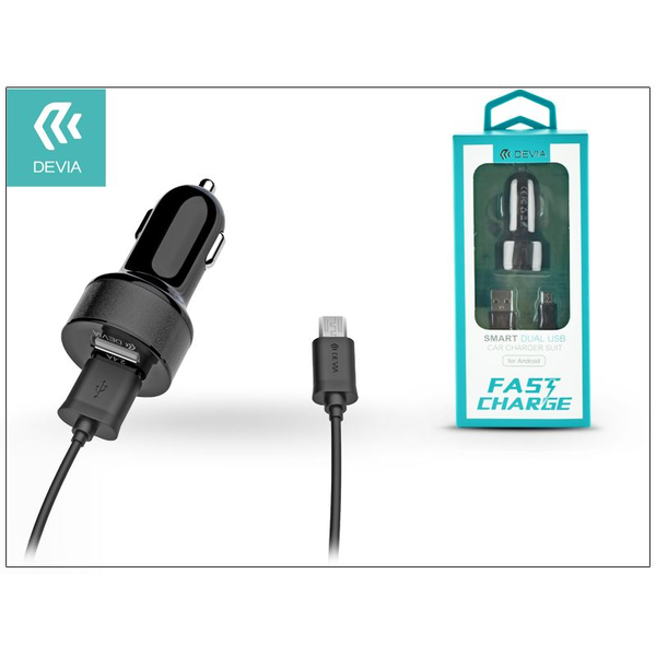 Devia Smart univerzális 2xUSB szivargyújtós töltő + Micro USB kábel (2.4A) (ST301209)