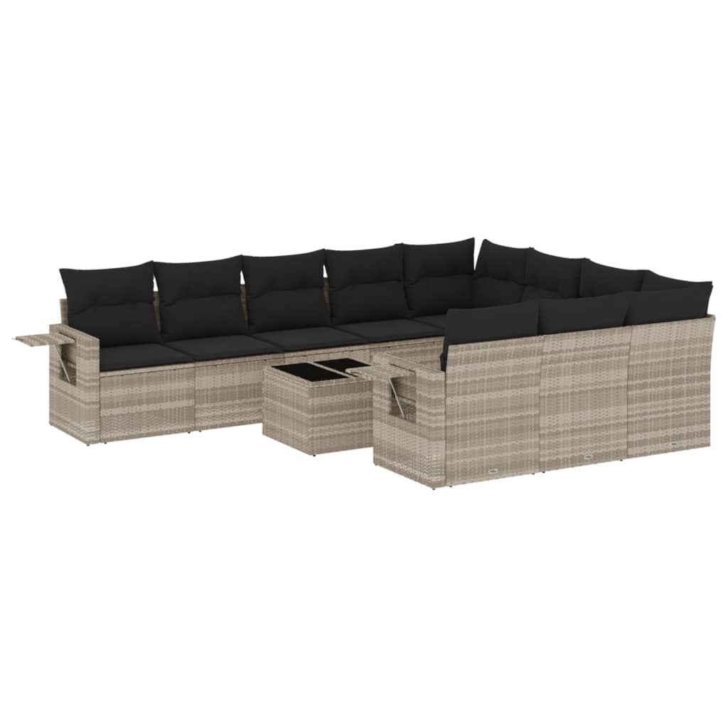 11 részes világosszürke polyrattan kerti ülőgarnitúra párnákkal (3220701)