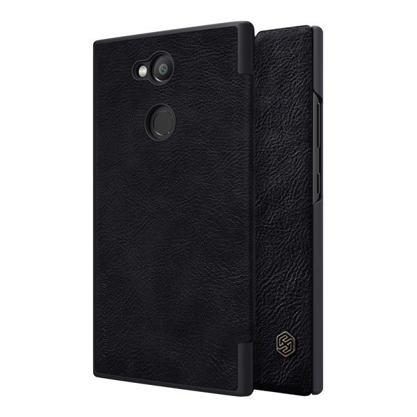 NILLKIN QIN tok álló, bőr hatású (FLIP, oldalra nyíló, bankkártya tartó) FEKETE [Sony Xperia L2 (H4311)] (5996457759910)