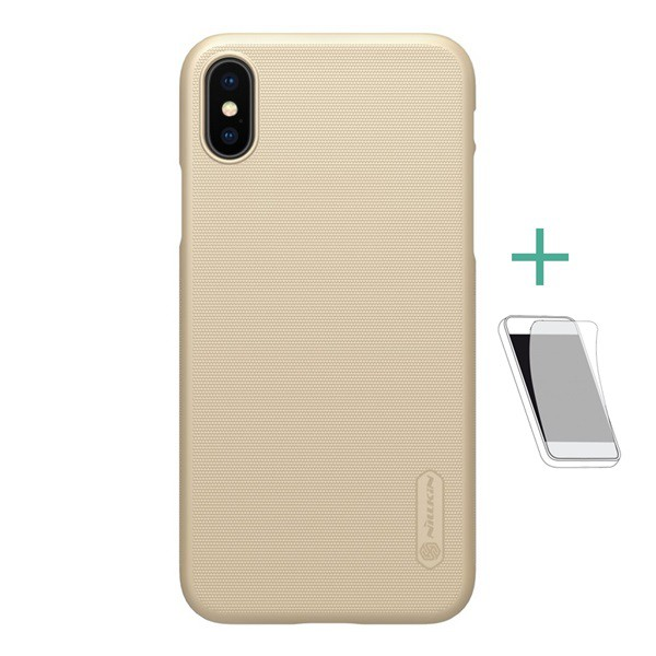 NILLKIN SUPER FROSTED műanyag telefonvédő (gumírozott, érdes felület + képernyővédő fólia) ARANY [Apple iPhone XS 5.8] (5996457722976)