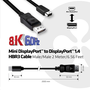 CLUB3D MINI DISPLAY PORT 1.4 MALE TO DISPLAYPORT 1.4 MALE CABLE 2METER 2 м Черен