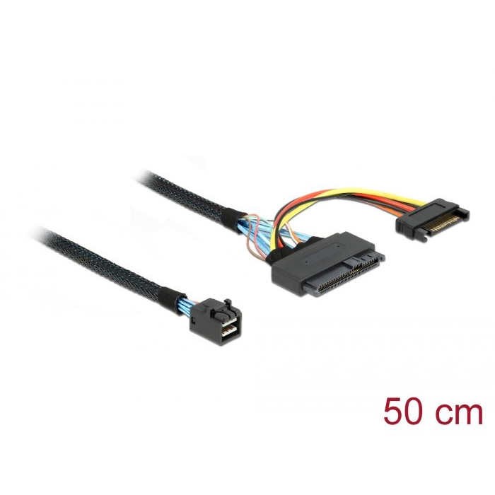 Delock SFF-8643 apa > U.2 SFF-8639 anya + SATA tápcsatlakozó kábel 50cm (84819) (delock84819)