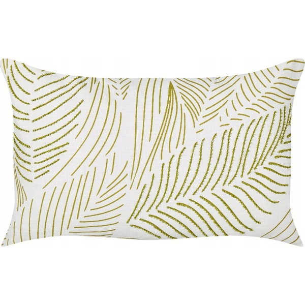 Cojín Decorativo Rectangular Bordado A Mano Con Patrón De Hojas Blanco Y Verde 30 X 50 Cm Spandorea - Blanco
