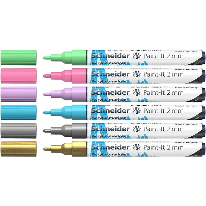 Schneider Paint-it 310 2mm Akril marker készlet - Vegyes színek (6 db / csomag) (120196)