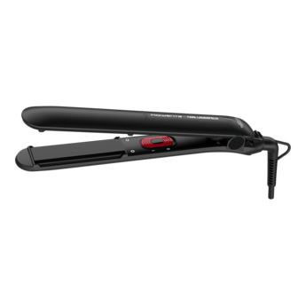 Преса за коса EasyLiss Karl Lagerfeld SF161LF0, Ceramic Tourmaline, 200 °C, Интелигентни плочи, Функция Straight & Curl, Бързо загряване, Кабел 1.8 м, Черен/Червен