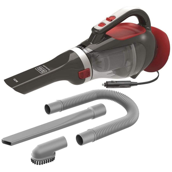 Прахосмукачка за автомобил Black & Decker ADV1200 dustbuster, 12V, конектор за запалка, без торба, контейнер за събиране на прах 0,6 л, висока всмукателна мощност, захранващ кабел 5 м, 12,5 AW, включени аксесоари