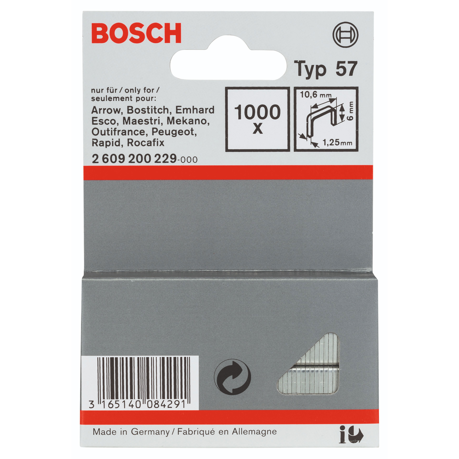 Bosch 2609200229 lapos drótkapocs, 57-es típus 10,6 × 1,25 × 6 mm (2.609.200.229)