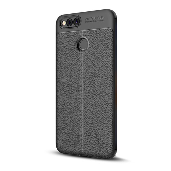 Szilikon telefonvédő (közepesen ütésálló, bőr hatású, varrás minta) FEKETE [Honor 7x] (5996457768967)