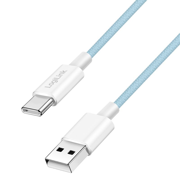 Logilink USB 2.0 Typ-C Kabel C/M > A/M, Nylon, 60W blau 1m