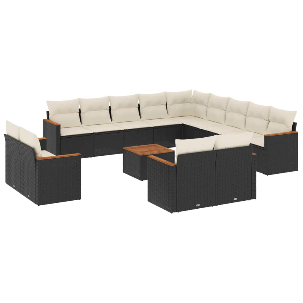14 részes fekete polyrattan kerti ülőgarnitúra párnákkal (3226532)
