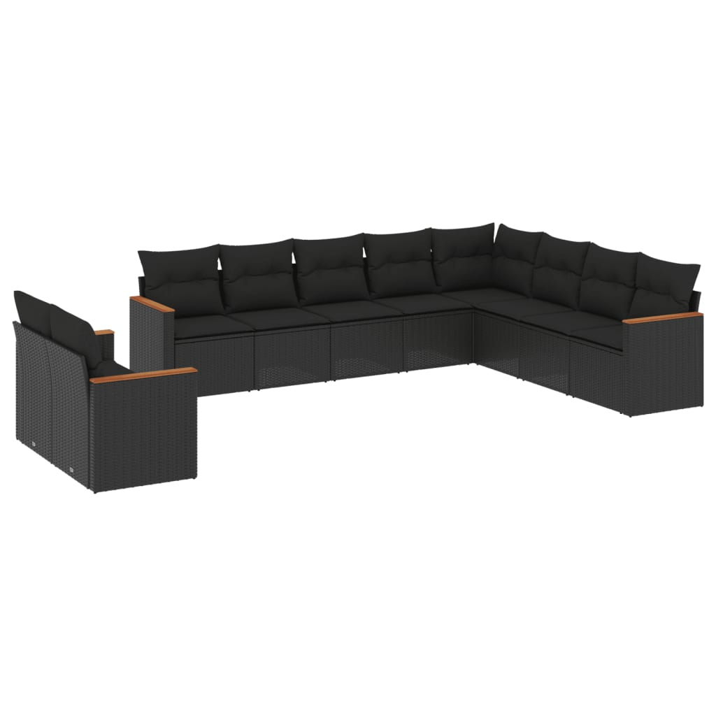 10 részes fekete polyrattan kerti ülőgarnitúra párnákkal (3258513)