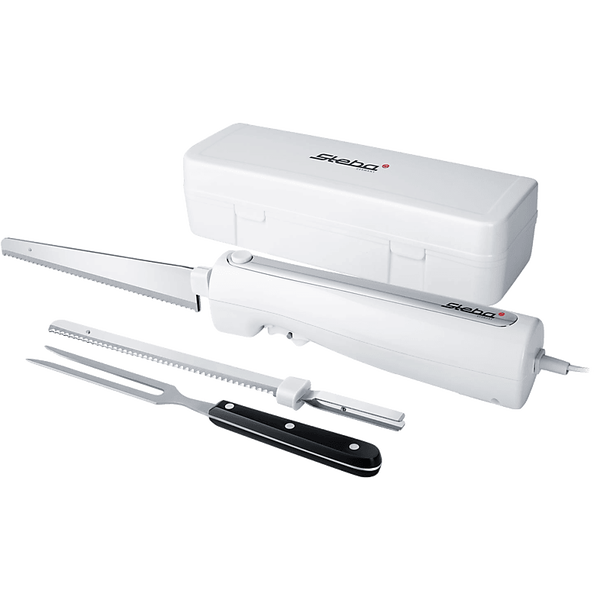 Set cutit electric, Steba, EM3, motor puternic, cutit universal, cutit de paine, furculita pentru carne, silentios, usor de folosit, alb