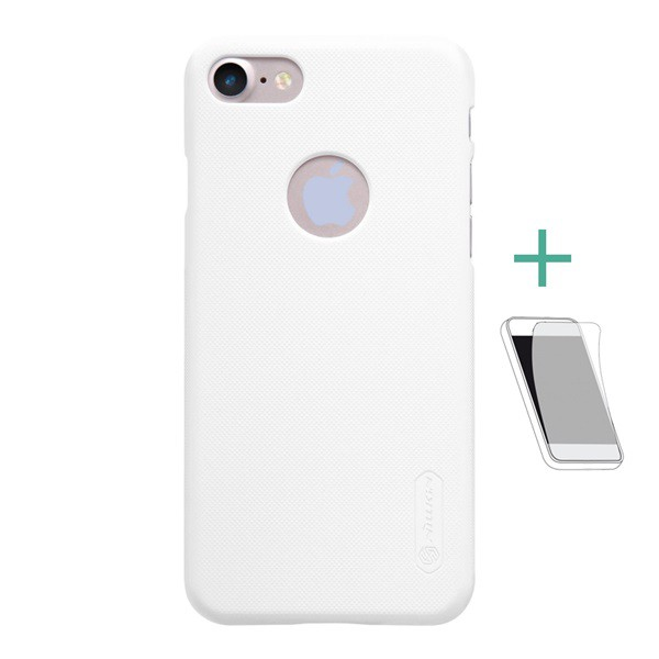 NILLKIN SUPER FROSTED műanyag telefonvédő (gumírozott, érdes felület, logo kivágás + képernyővédő fólia) FEHÉR [Apple iPhone 8 4.7] (5996457666621)