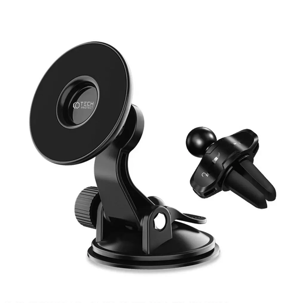 Tech-Protect N50 Магнитна стойка за кола 2 в 1, Стойка за табло/въздушник, съвместима с MagSafe, въртене на 360 градуса, Черна