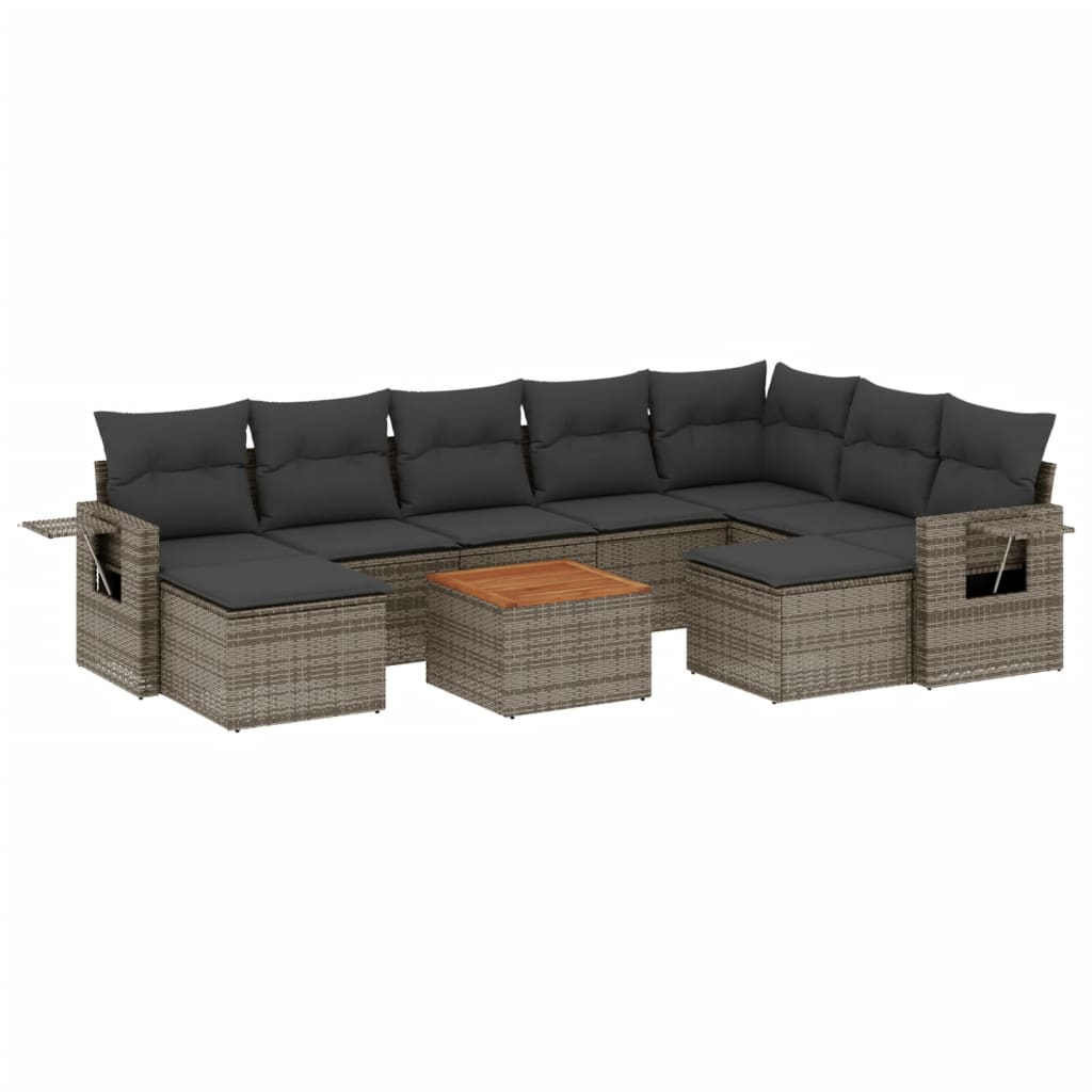 10 részes szürke polyrattan kerti ülőgarnitúra párnákkal (3257180)