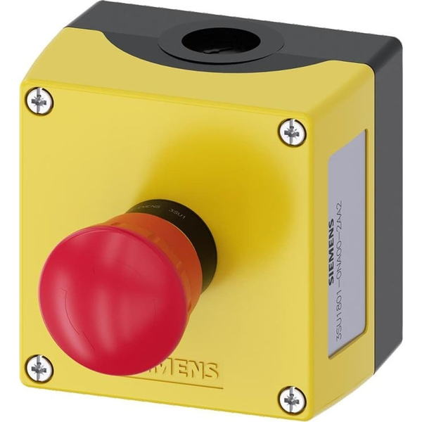 Siemens 3SU18010NA002AA2 3SU1801-0NA00-2AA2 Gomba alakú kapcsoló házban Sárga Forgató reteszelés 1 db