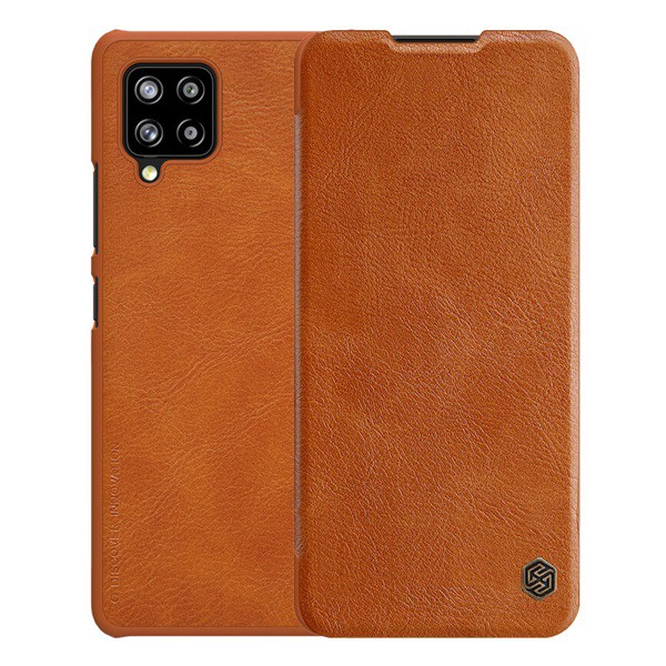 NILLKIN QIN tok álló, bőr hatású (FLIP, oldalra nyíló, bankkártya tartó) BARNA [Samsung Galaxy A42 5G (SM-A425F)] (5996591016337)