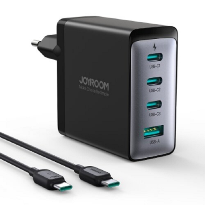 Joyroom JR-TCG04EU 3x USB-C/USB-A hálózati töltő 100W + USB-C - USB-C kábel - Fekete (JR-TCG04EU)