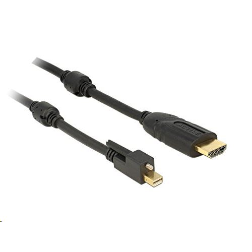 Delock 83732 mini DisplayPort 1.2-dugós csatlakozó csavarral > HDMI-csatlakozódugó 4K aktív kábel, fekete, 5 m (DL83732)