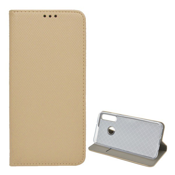 Tok álló, bőr hatású (FLIP, oldalra nyíló, asztali tartó funkció, rombusz minta) ARANY [Huawei P40 Lite E / Y7p] (5996457952274)