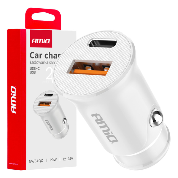AMiO 03877 Szivargyútóról Működő USB-s Töltő USB-A + USB-C 20W 12/24V (0503877)