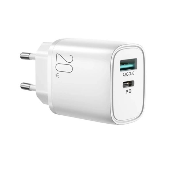 JOYROOM hálózati töltő USB-A - USB-C aljzat (5V/3A, 20W, PD gyorstöltő 3.0) fehér (L-QP2011_W) (L-QP2011_W)