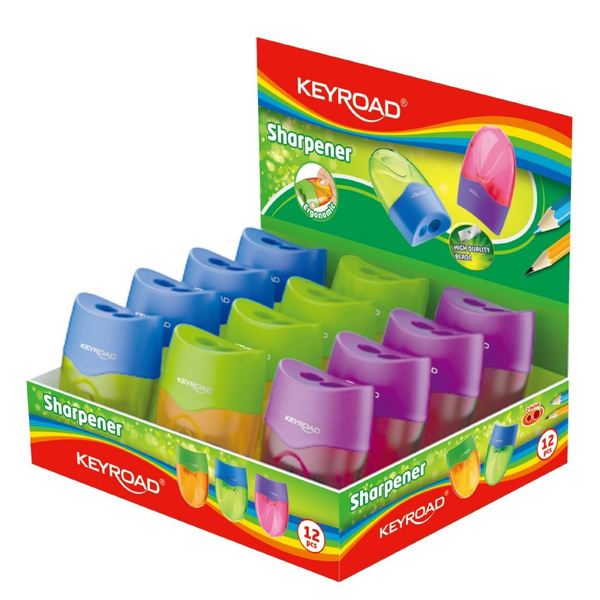 Keyroad Hegyező 2 lyukú tartályos 12 db/display  Mellow vegyes színek (KR971687)