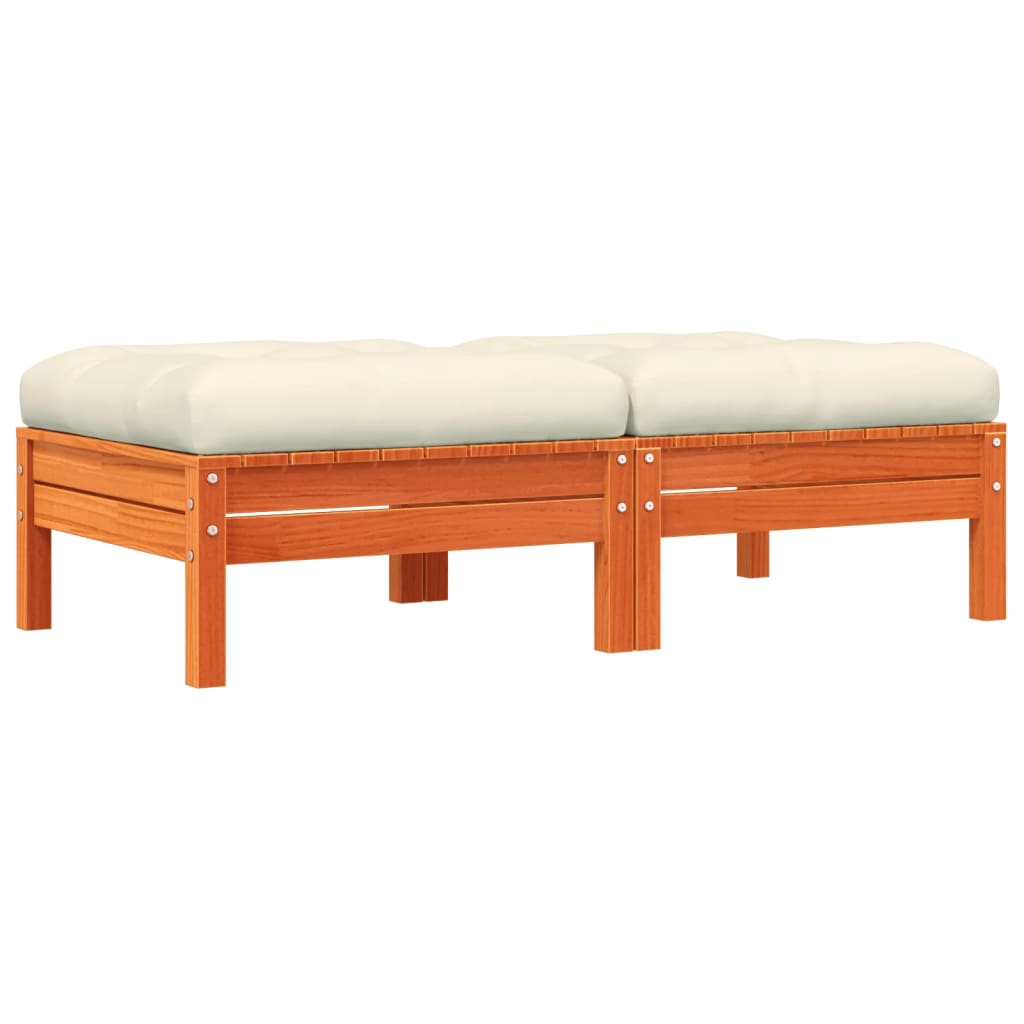 2 db viaszbarna tömör fenyőfa kerti lábtartó párnákkal (838170)