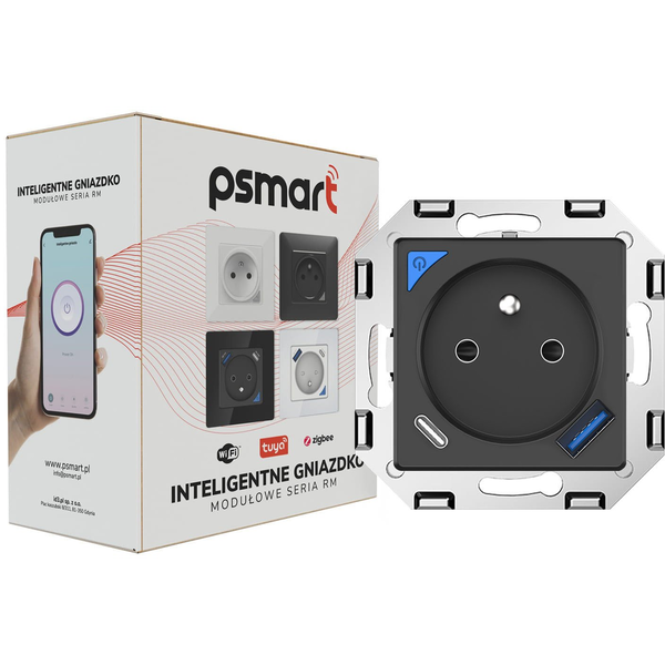 Schneider Electric T410U PSMART Smart gniazdo czarne Wi-Fi TUYA pomiar USB+USB-C