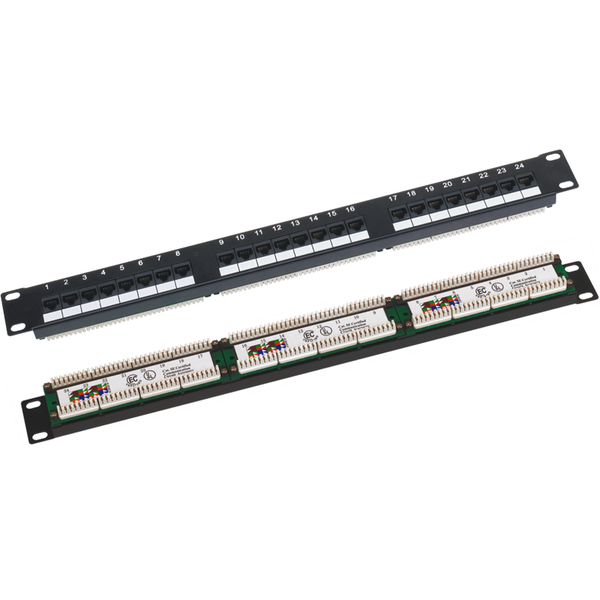 Patchpanel UTP kat.5e 19 palcov 1U 24xRJ45 LSA