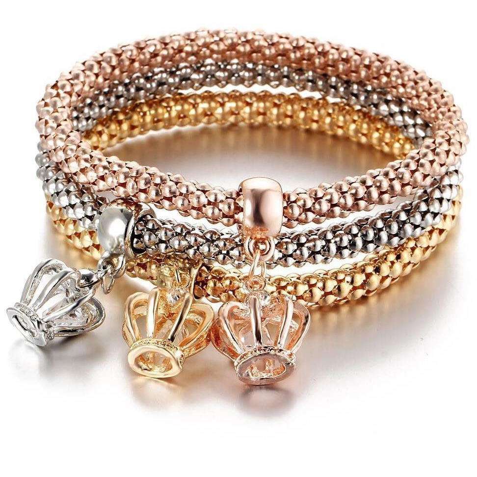 Silver Star rugalmas karkötő sebészeti acélból, 3 darab korona (18305)