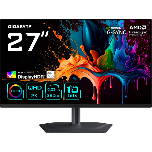 GIGABYTE MO27Q3 computerskærm 68,6 cm (27") 2560 x 1440 pixel Quad HD QD-OLED Sort