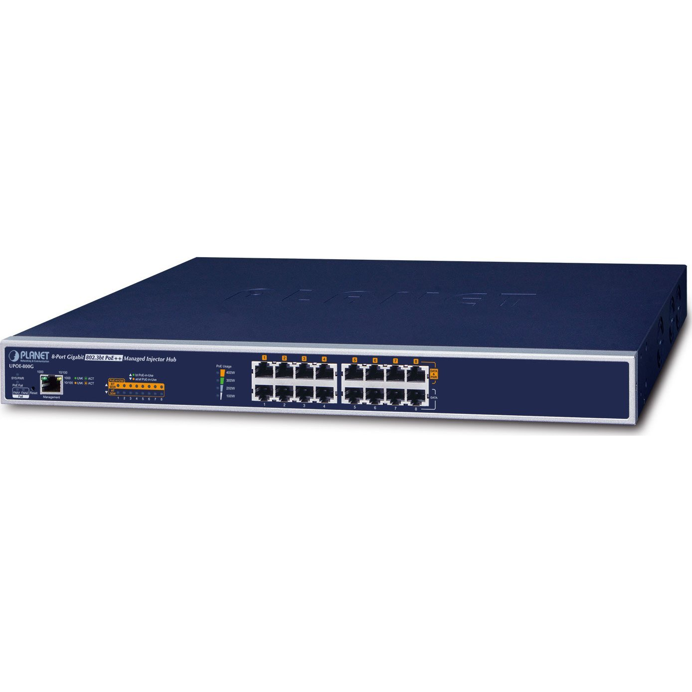 PLANET UPOE-800G hálózati kapcsoló Vezérelt Gigabit Ethernet (10/100/1000) Ethernet-áramellátás (PoE) támogatása Kék (8-Port Gigabit 60W Ultra)