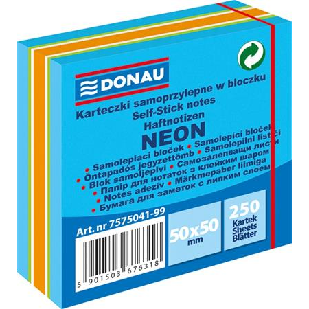Donau Neon 50x50mm öntapadó jegyzettömb - 6 színű (250 lap / tömb)