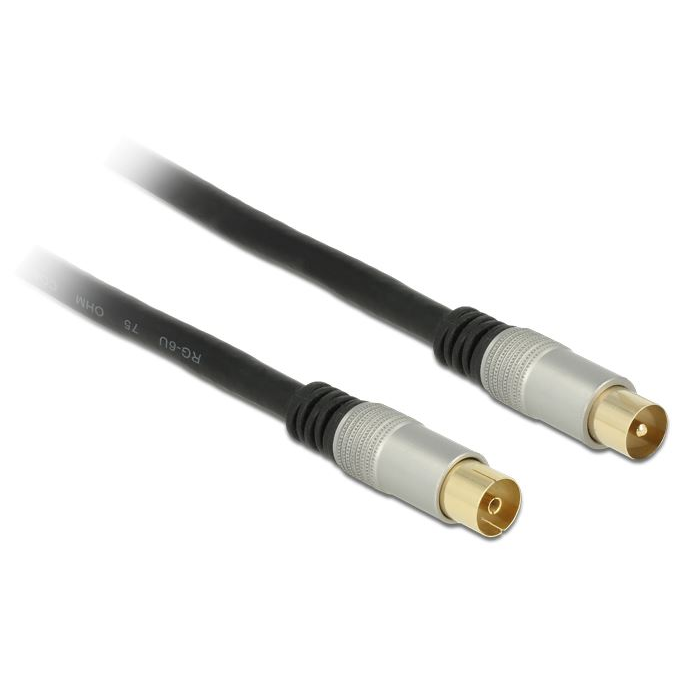 Delock antenna kábel IEC dugó > IEC jack RG-6/U Quad Shield 2m fekete (88946) (DE88946)