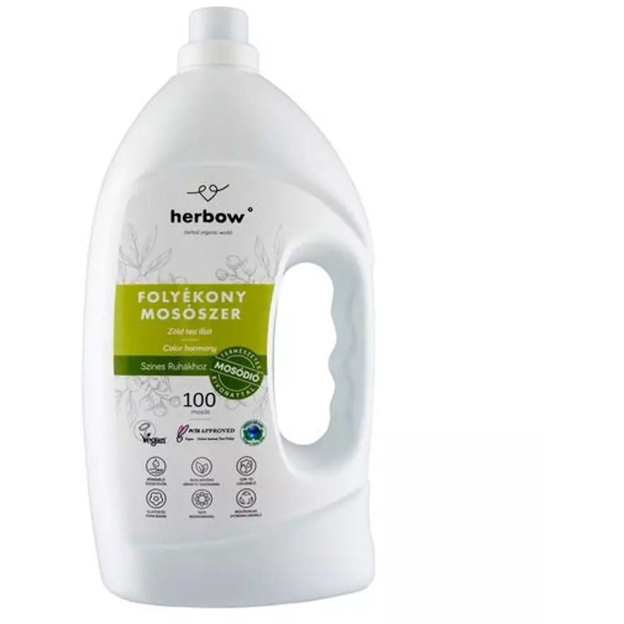 Herbow Color harmony folyékony mosószer színes ruhákhoz, zöld tea illat 3 l (100 mosás) (5999567514929)