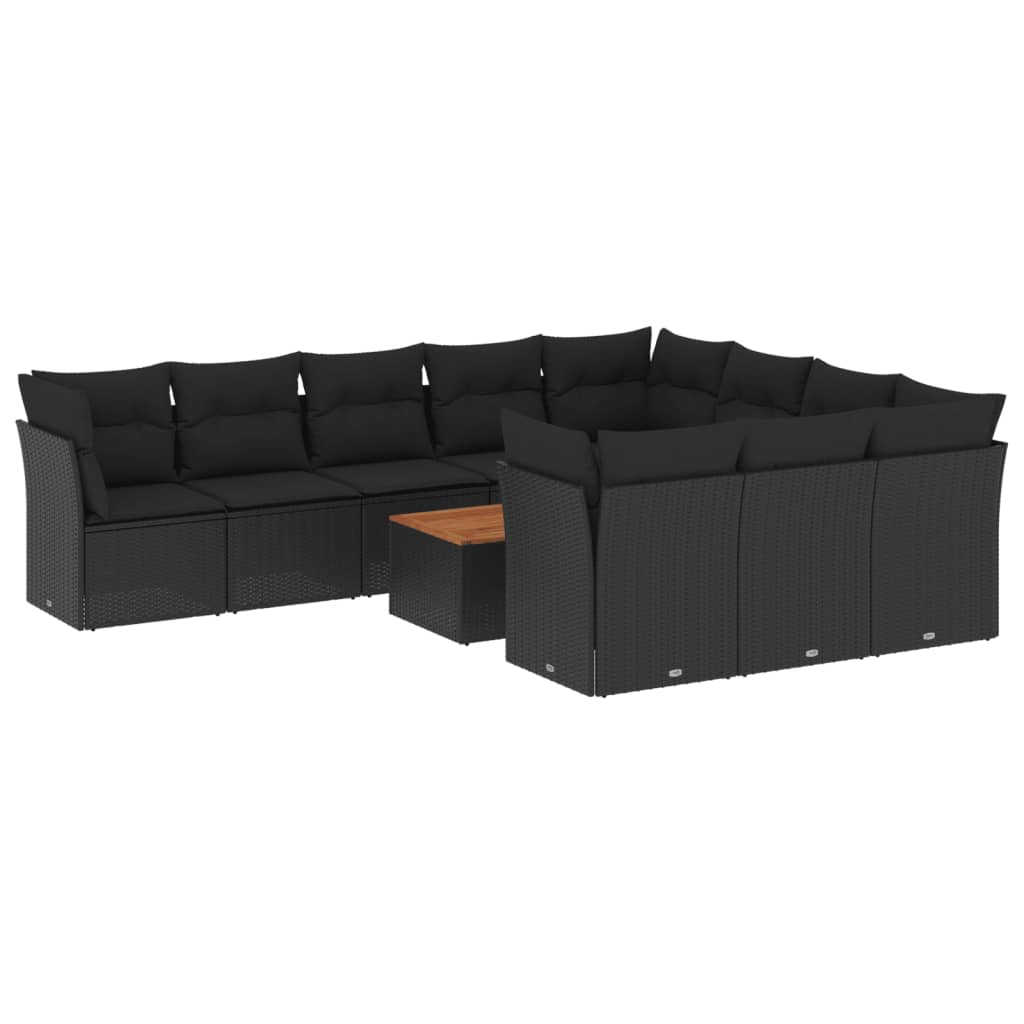 11 részes fekete polyrattan kerti ülőgarnitúra párnákkal (3256167)