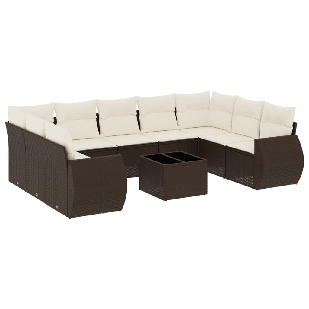 10 részes barna polyrattan kerti ülőgarnitúra párnákkal (3254150)