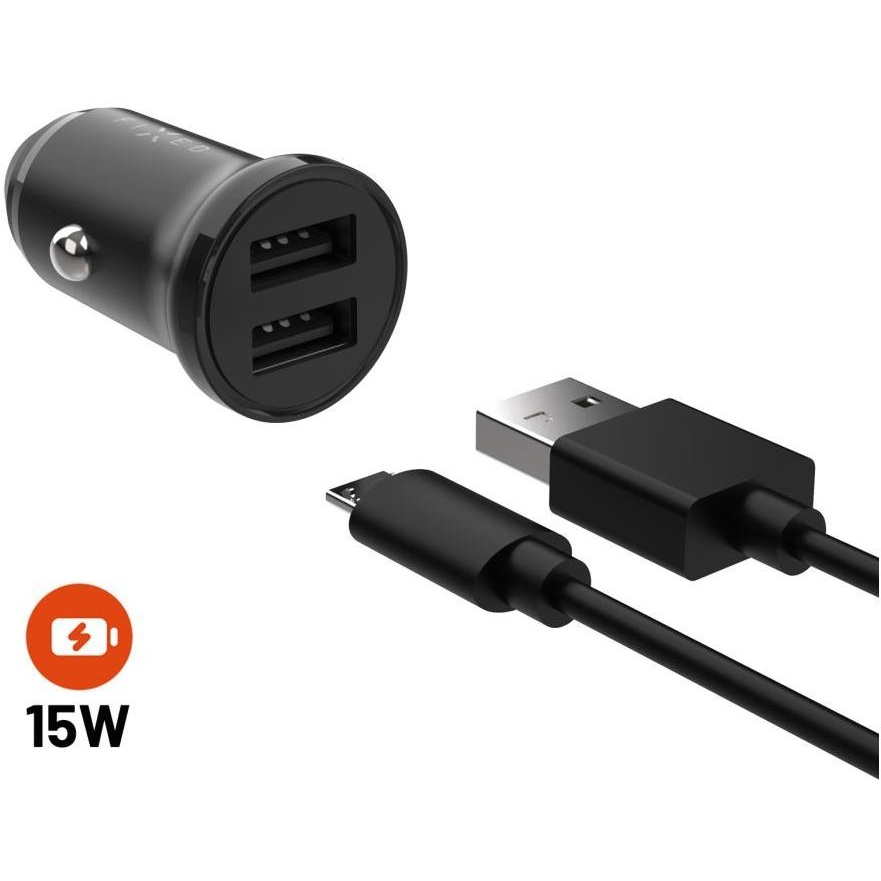 FIXED 2xUSB kimenettel és USB/mikro USB kábellel 1 méter 15W Smart Rapid Charge fekete (FIXCC15N-2UM-BK)