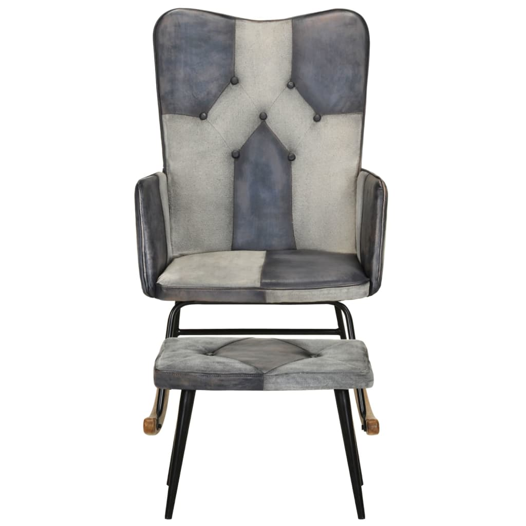 szürke valódi bőr és vászon hintaszék lábtartóval (339709)