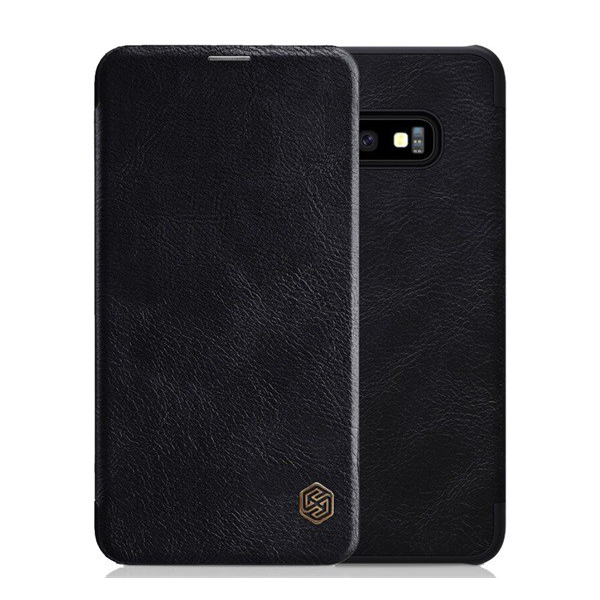 NILLKIN QIN tok álló, bőr hatású (FLIP, oldalra nyíló, bankkártya tartó) FEKETE [Samsung Galaxy S10e (SM-G970)] (5996457850693)