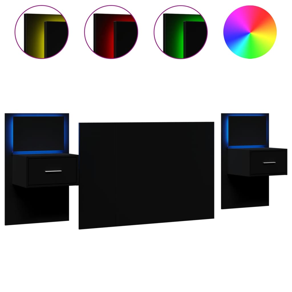 fekete szerelt fa ágyfejtámla szekrényekkel 120 cm (3295332)