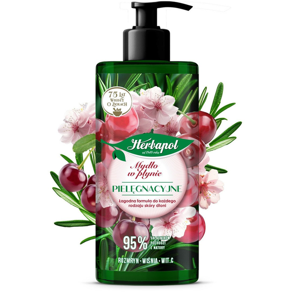 HERBAPOL Mydło w płynie pielęgnacyjne Rozmaryn, Wiśnia, Witamina C 390 ml