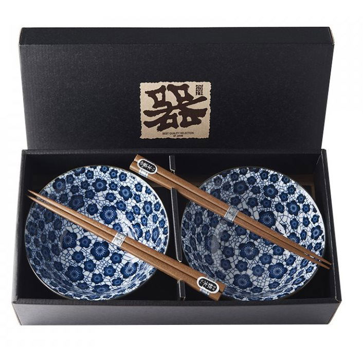 Made In Japan Blue Plum Design Tálkészlet pálcikákkal, 400 ml, 2 db (MIJRW0005)