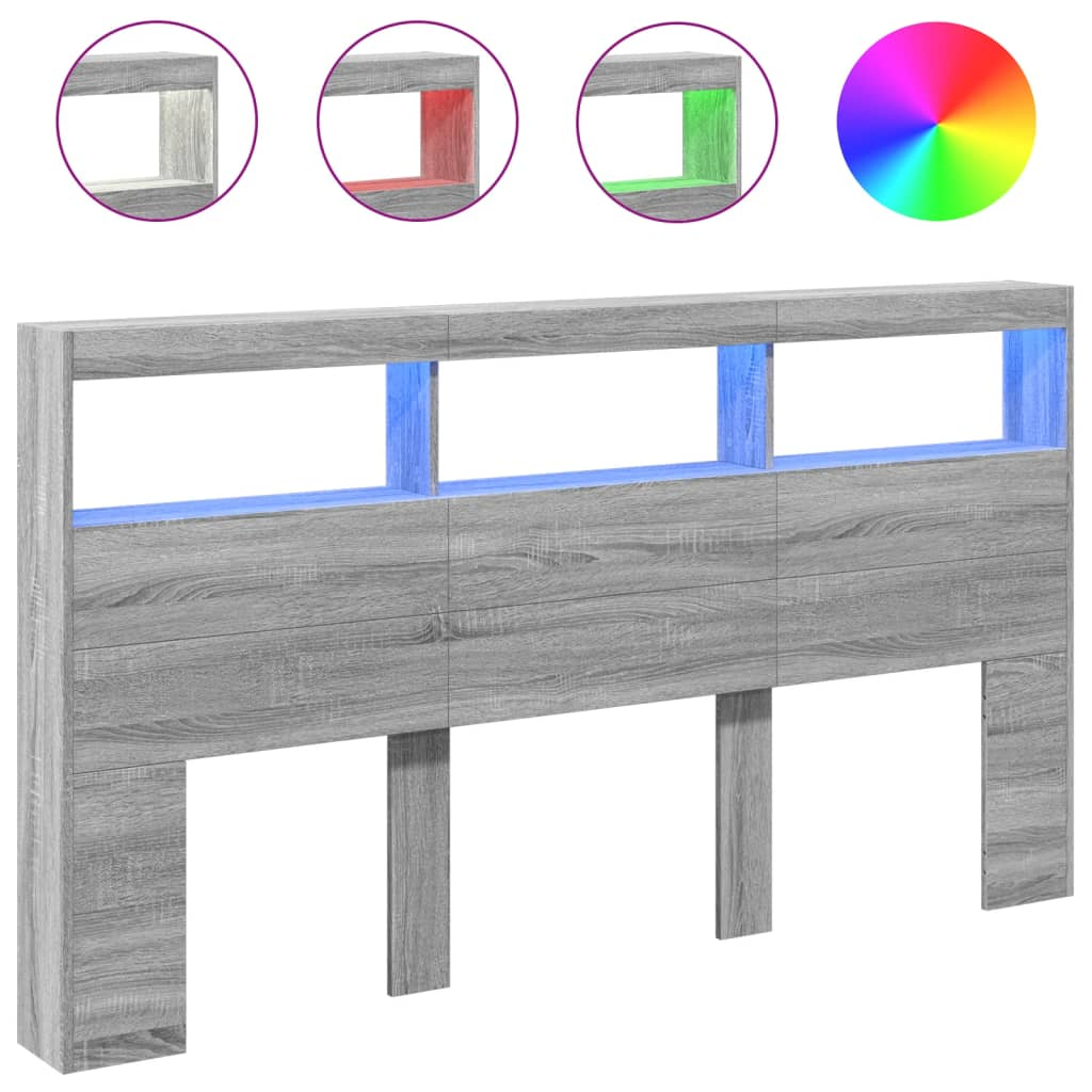 szürke sonoma színű áthidalószekrény LED-ekkel 180 x 17 x 102cm (839215)