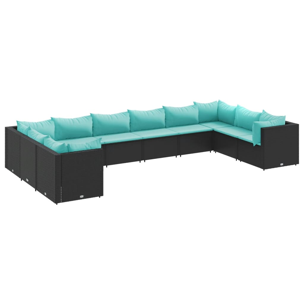 10 részes fekete polyrattan kerti ülőgarnitúra párnákkal (3308284)